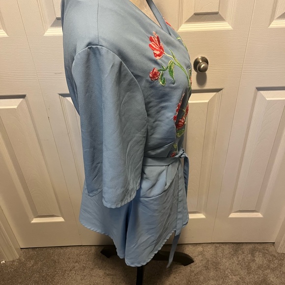 ASOS Size 18 Floral Embroidered Blue Wrap Top - Picture 11 of 15